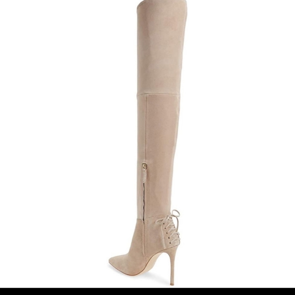 Pour La Victoire Caterina SandstoneNude Suede Over the Knee Fitted Boots